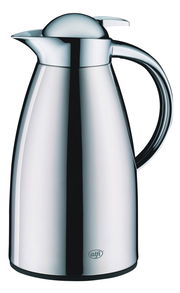 Edelstahl-Isolierkanne mit polierter Oberfläche, seitliche Ansicht