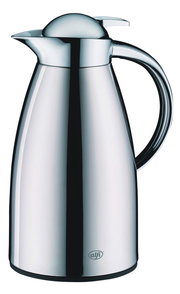 Edelstahl-Isolierkanne mit polierter Oberfläche, seitliche Ansicht