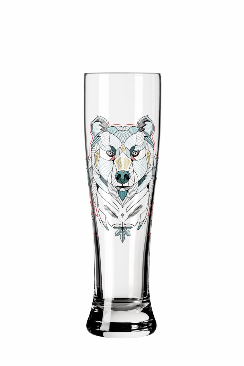 Ritzenhoff 2er-Set Weizengläser BRAUCHZEIT Weizenglas mit geometrischem Bärenmotiv, frontal abgebildet