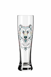 Tarweglas met geometrisch berenmotief, van voren afgebeeld
