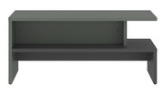 Moderner Couchtisch in dunklen Grautönen, frontal betrachtet, mit zwei Ebenen für zusätzlichen Stauraum.