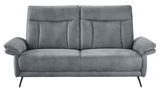 Graues 2,5-Sitzer Sofa mit gepolsterten Armlehnen und Metallfüßen, Frontalansicht.