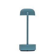 Moderne Tischlampe in rauchigem Teal, frontal abgebildet