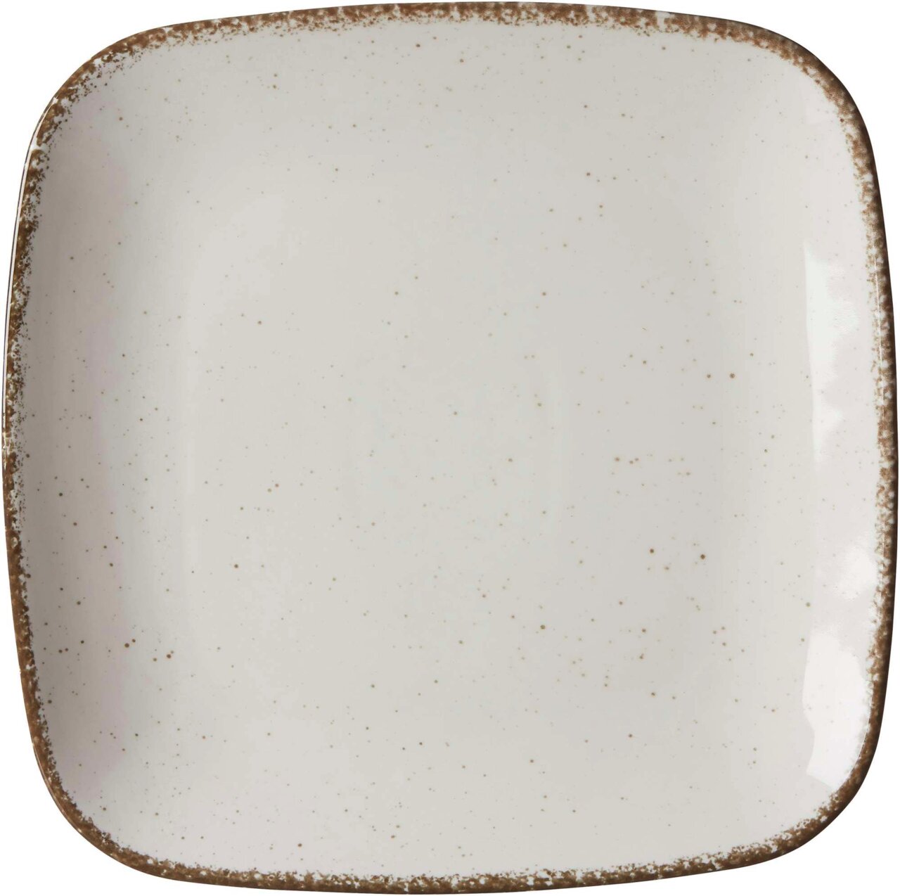 Quadratischer Speiseteller Casa 27cm in Beige mit gesprenkeltem Rand, Draufsicht