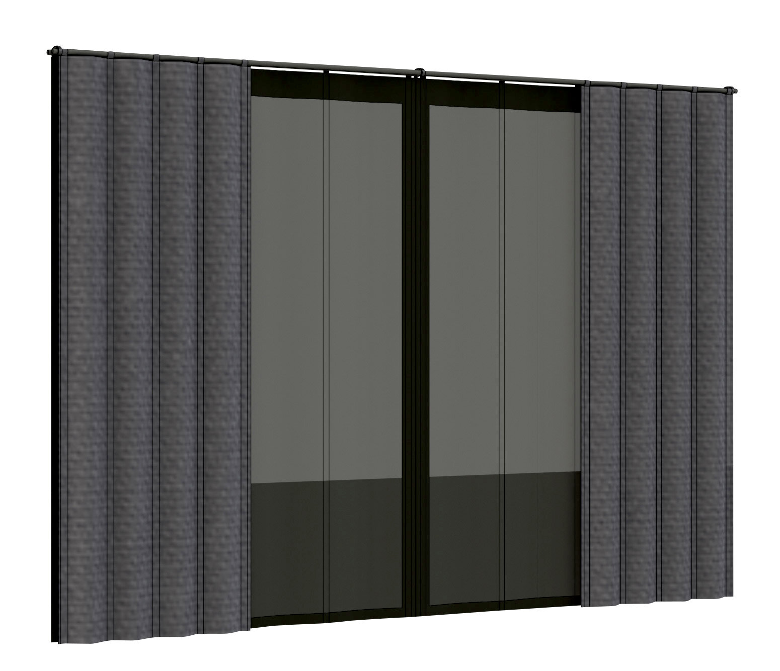 Graues Vorhang Set in Frontalansicht mit zwei Paneelen, die an einer Stange hängen.