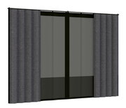 Graues Vorhang Set in Frontalansicht mit zwei Paneelen, die an einer Stange hängen.