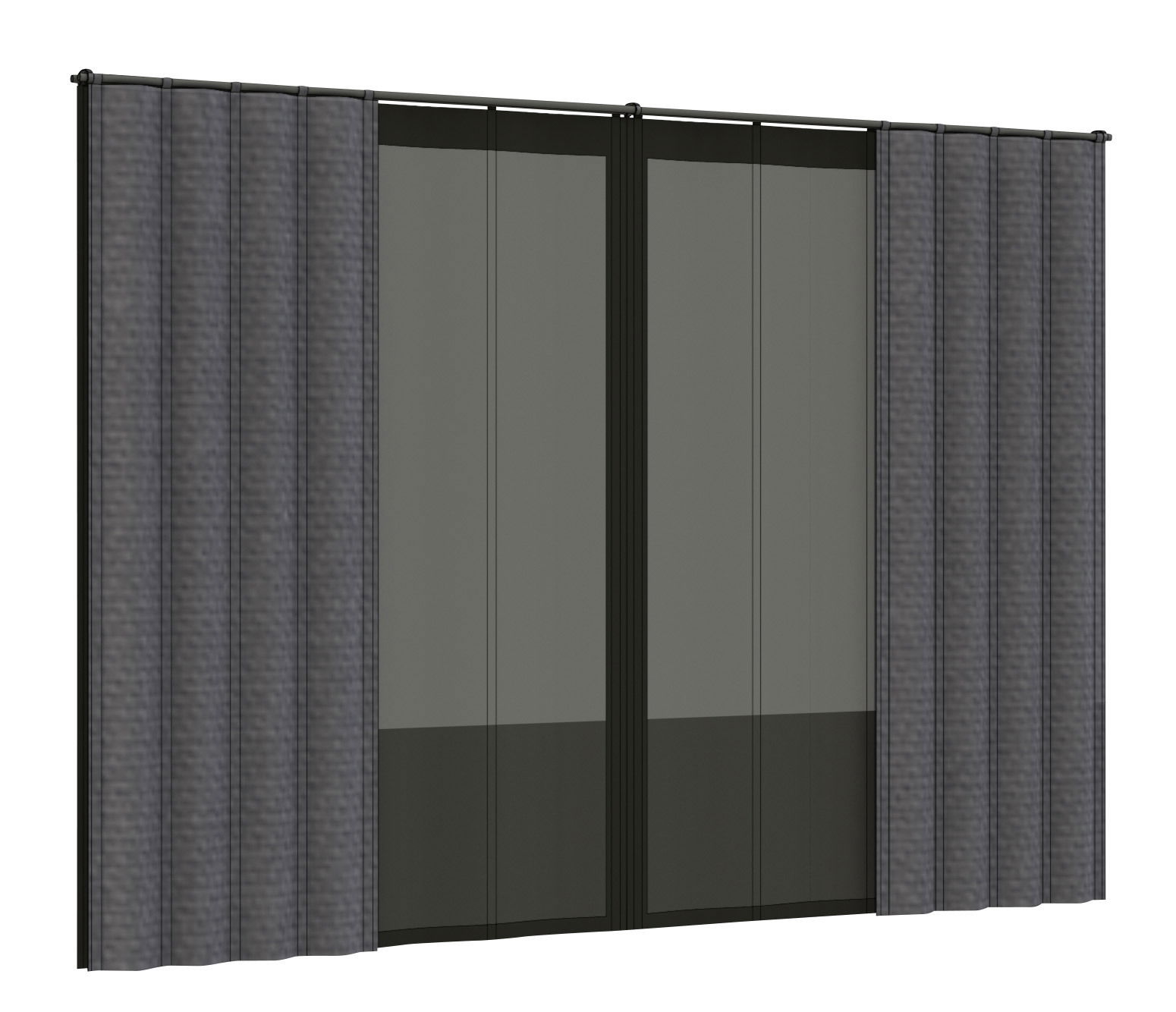 Graues Vorhang Set in Frontalansicht mit zwei Paneelen, die an einer Stange hängen.