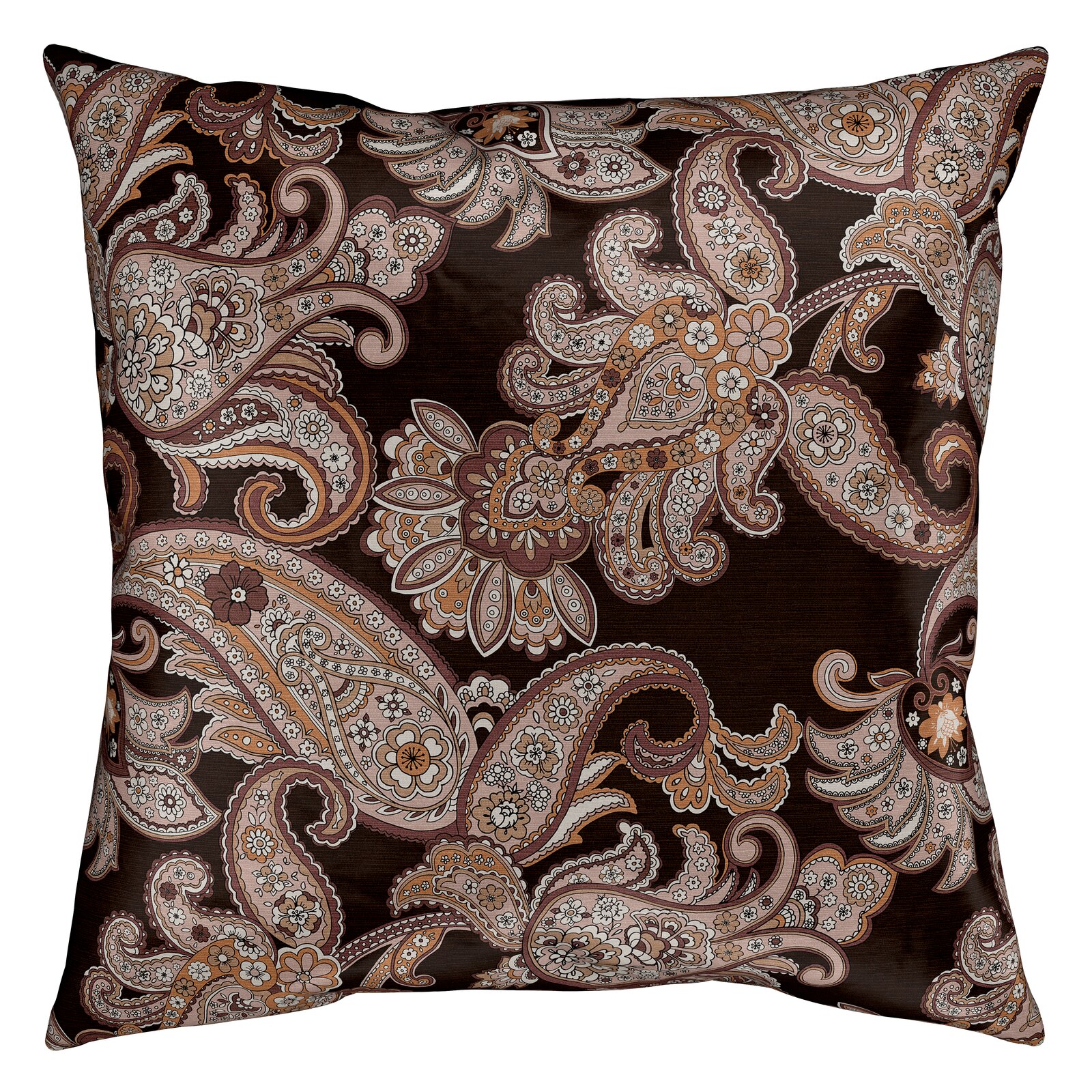 Dekoratives Kissen mit floralem Paisley-Muster in warmen Erdtönen, Vorderansicht