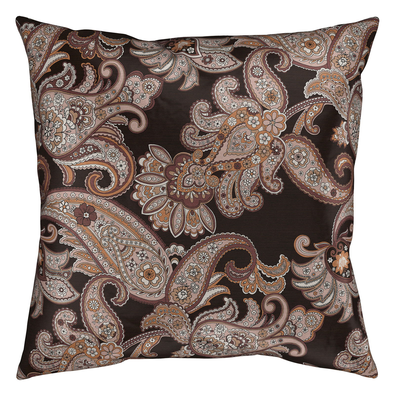 Dekoratives Kissen mit floralem Paisley-Muster in warmen Erdtönen, Vorderansicht