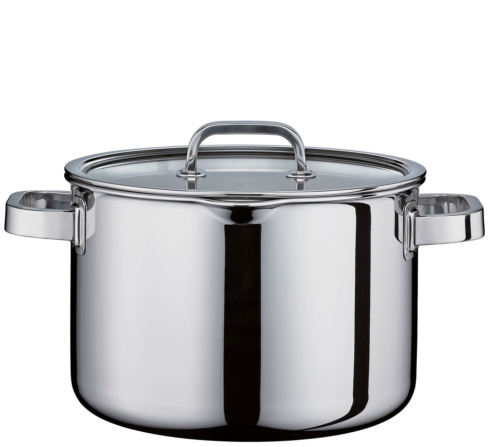 Kochtopf mit Glasdeckel, 7,4L, aus Edelstahl, frontale Ansicht