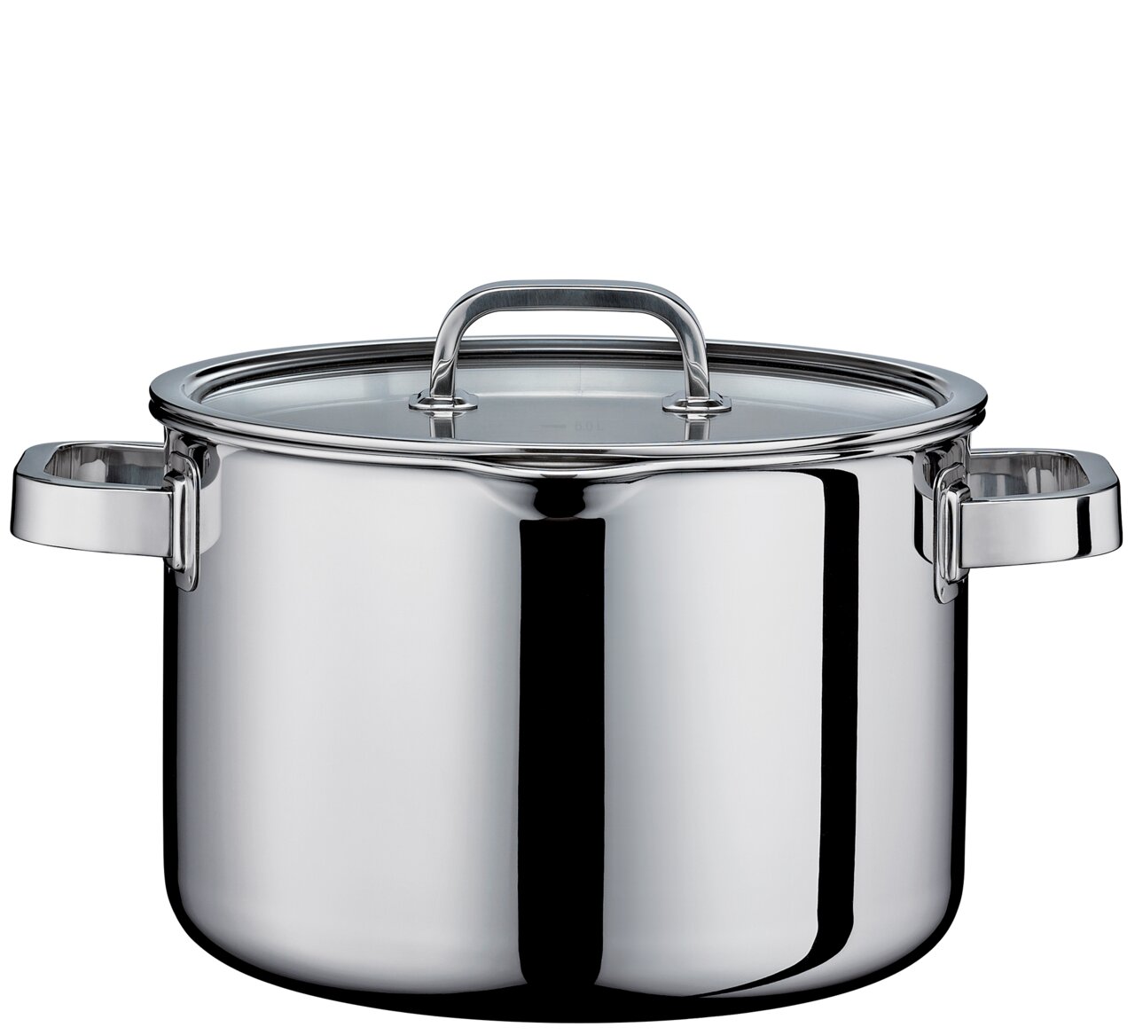 Kochtopf mit Glasdeckel, 7,4L, aus Edelstahl, frontale Ansicht