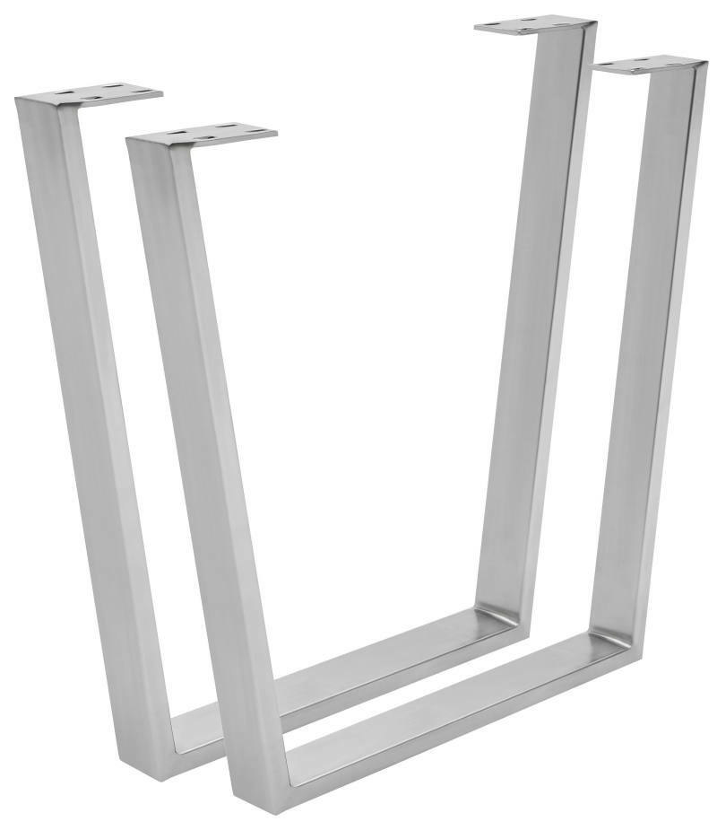 Valdera 2er Set V-Gestell MEMORY Zwei silberne V-förmige Tischgestelle aus Metall, seitliche Perspektive