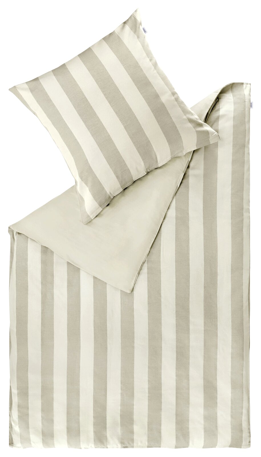 Schöner Wohnen Bettwäsche FLEUR Gestreifte Bettwäsche in Beige und Weiß mit Kissenbezug und Deckenbezug, schräg von oben in leichter Seitenansicht fotografiert