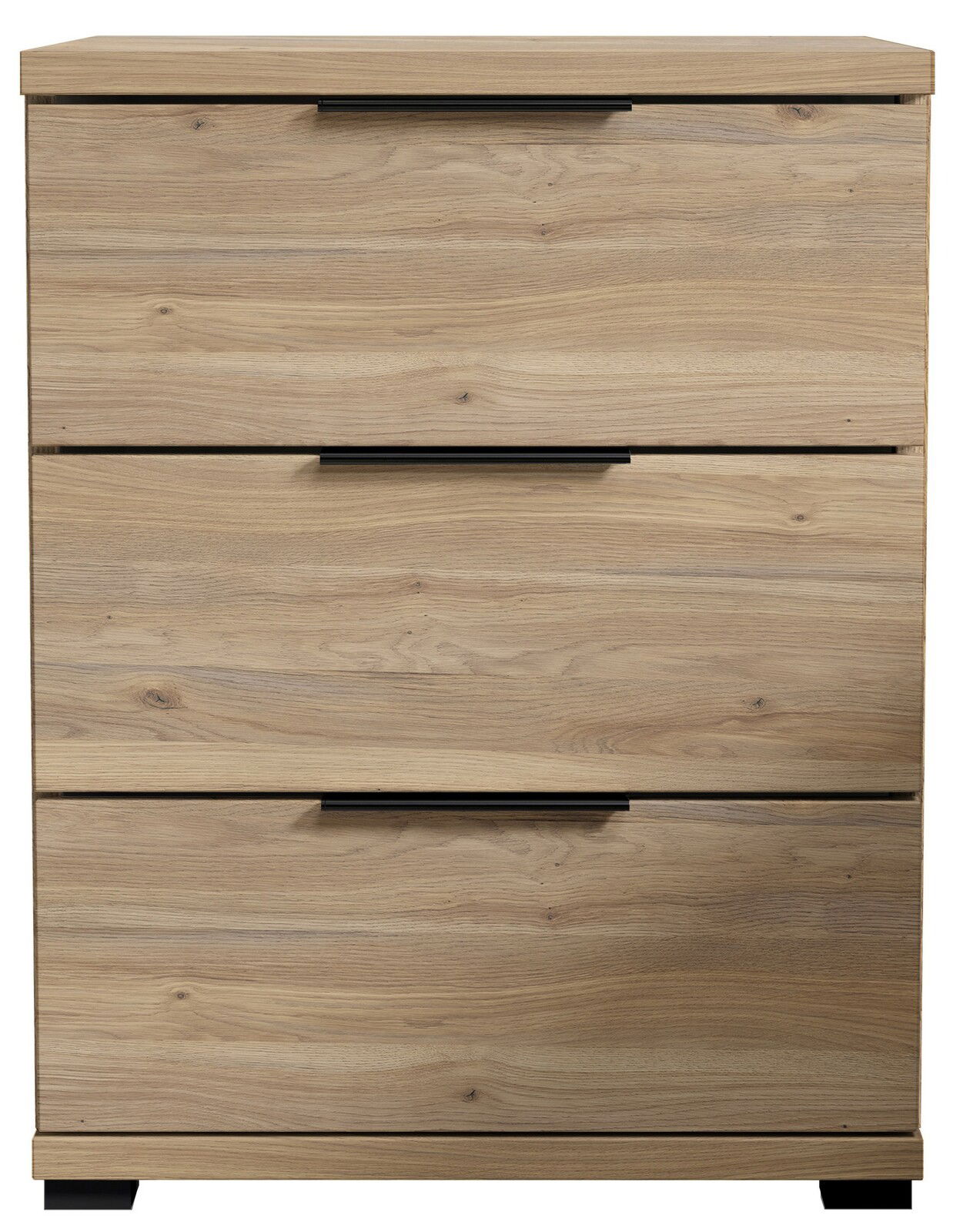 Nachtkommode aus Holz mit drei Schubladen, frontale Ansicht