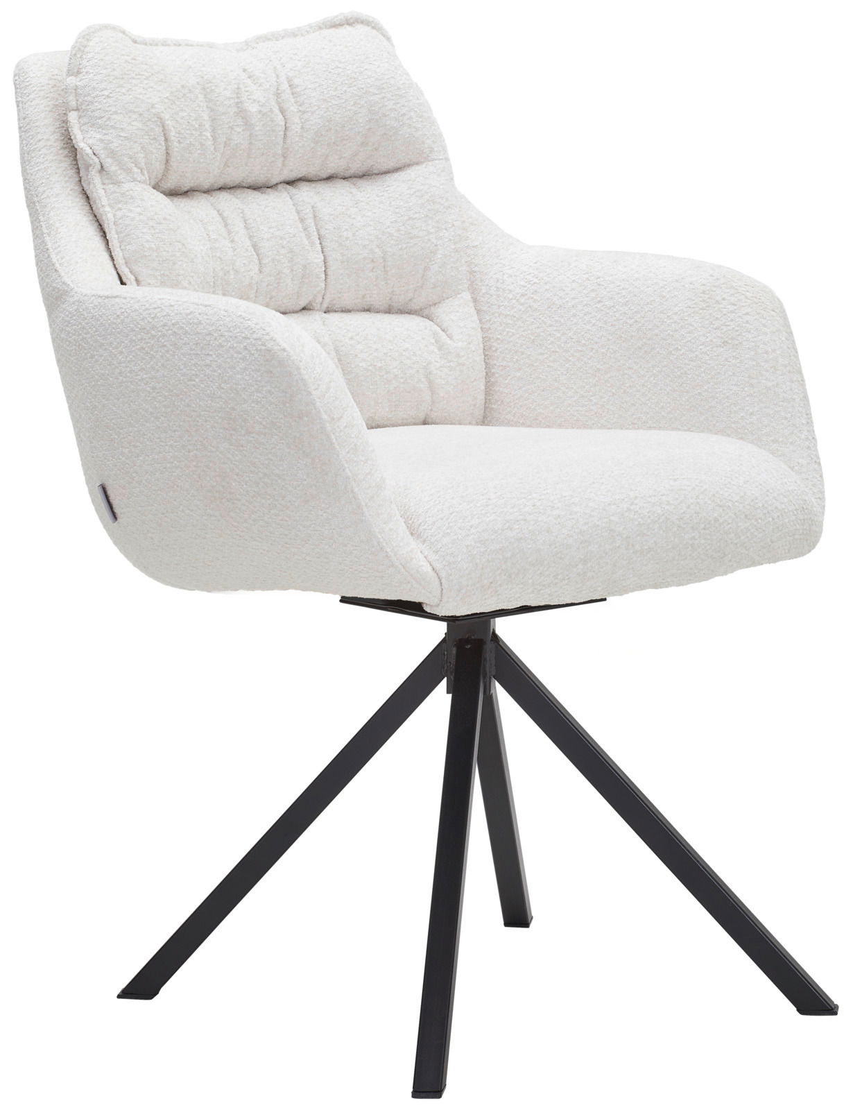 Linea Natura Armlehnstuhl COMO Moderner weißer Armlehnstuhl mit gepolsterter Sitzfläche und Rückenlehne, auf schwarzem Metallgestell, seitliche Perspektive