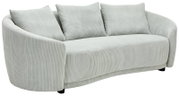 Elegantes, hellgraues 3-Sitzer-Sofa mit gerundeten Armlehnen und weichem, geripptem Stoffbezug, seitliche Perspektive