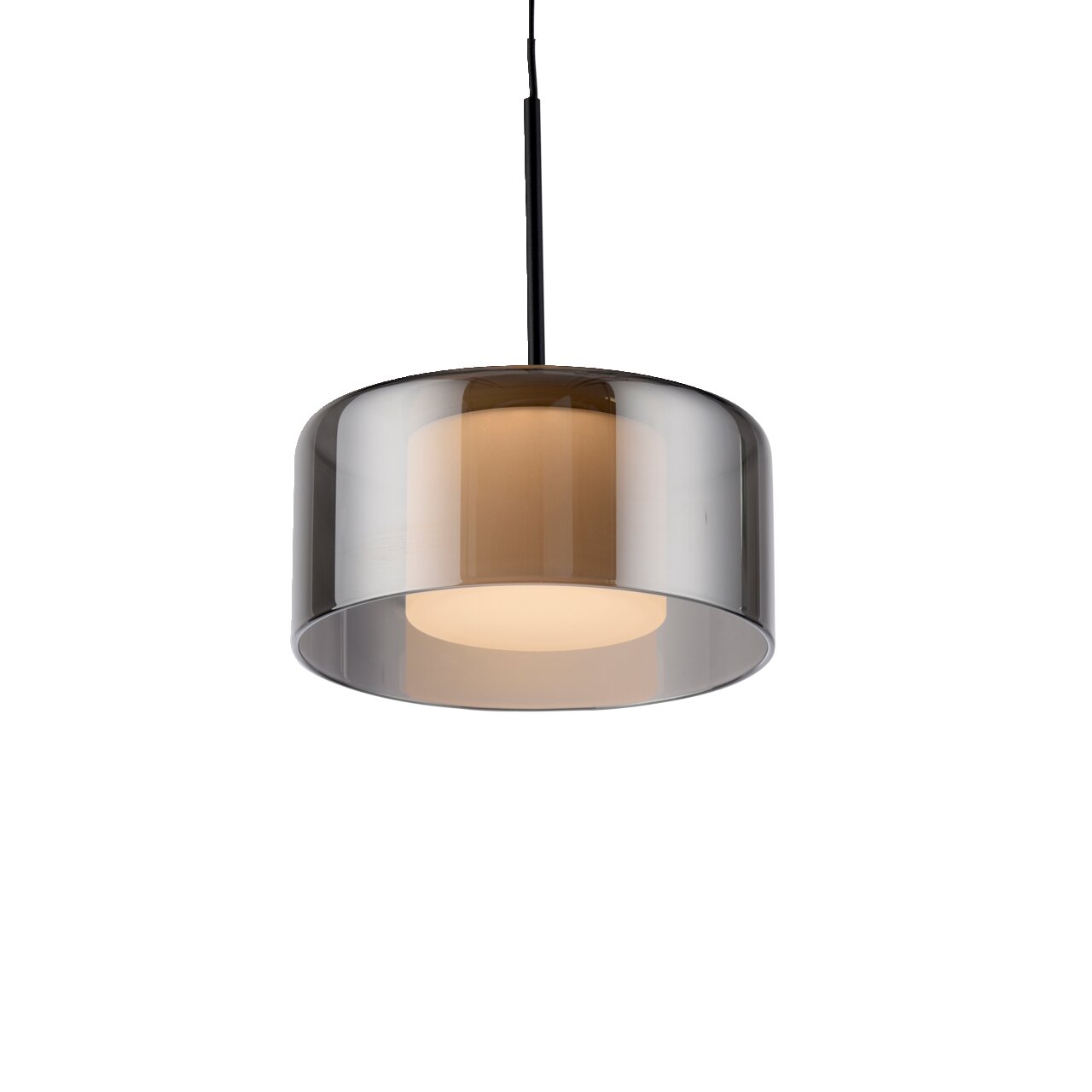 Moderne hanglamp RIKA met rookgrijze glazen kap, zijaanzicht