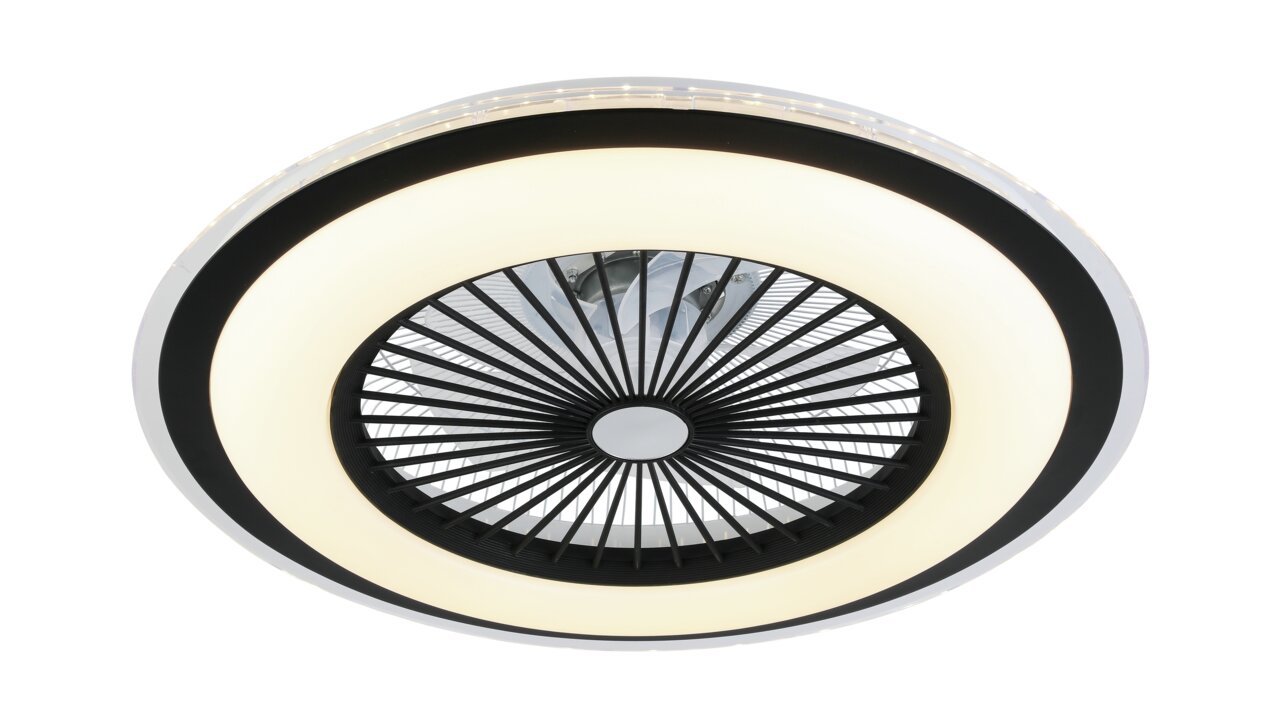 Deckenventilator Wind Smart aus der Vogelperspektive mit modernem Design und integrierter Beleuchtung