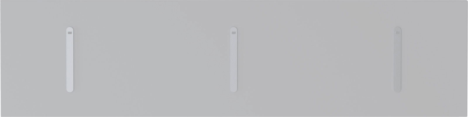 Moderano Klapphakenleiste LECCO Draufsicht auf eine Klapphakenleiste mit drei Haken in gleichmäßigem Abstand auf einer grauen Oberfläche.