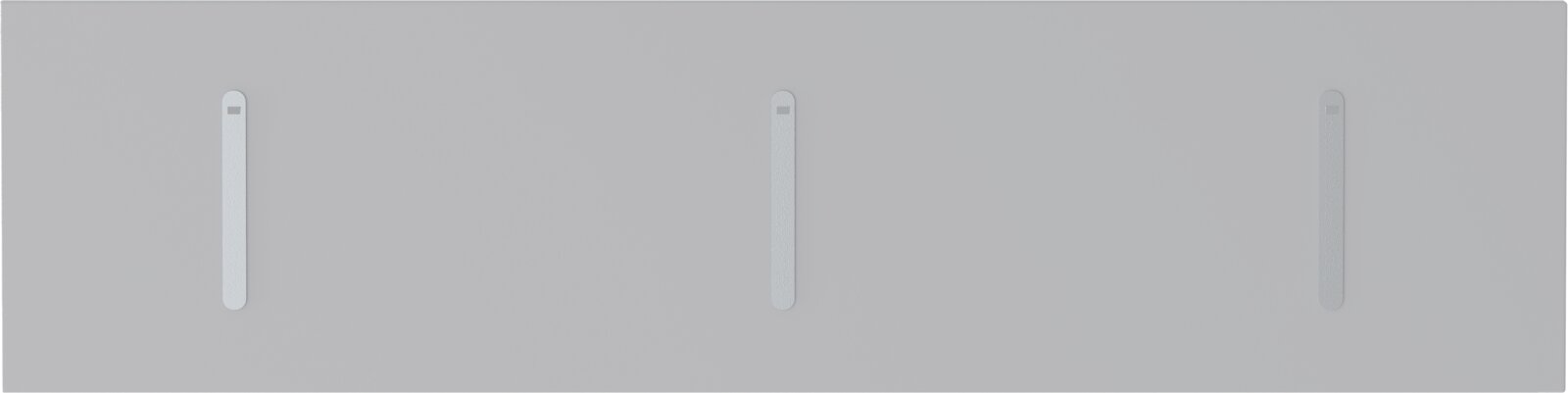 Moderano Klapphakenleiste LECCO Draufsicht auf eine Klapphakenleiste mit drei Haken in gleichmäßigem Abstand auf einer grauen Oberfläche.