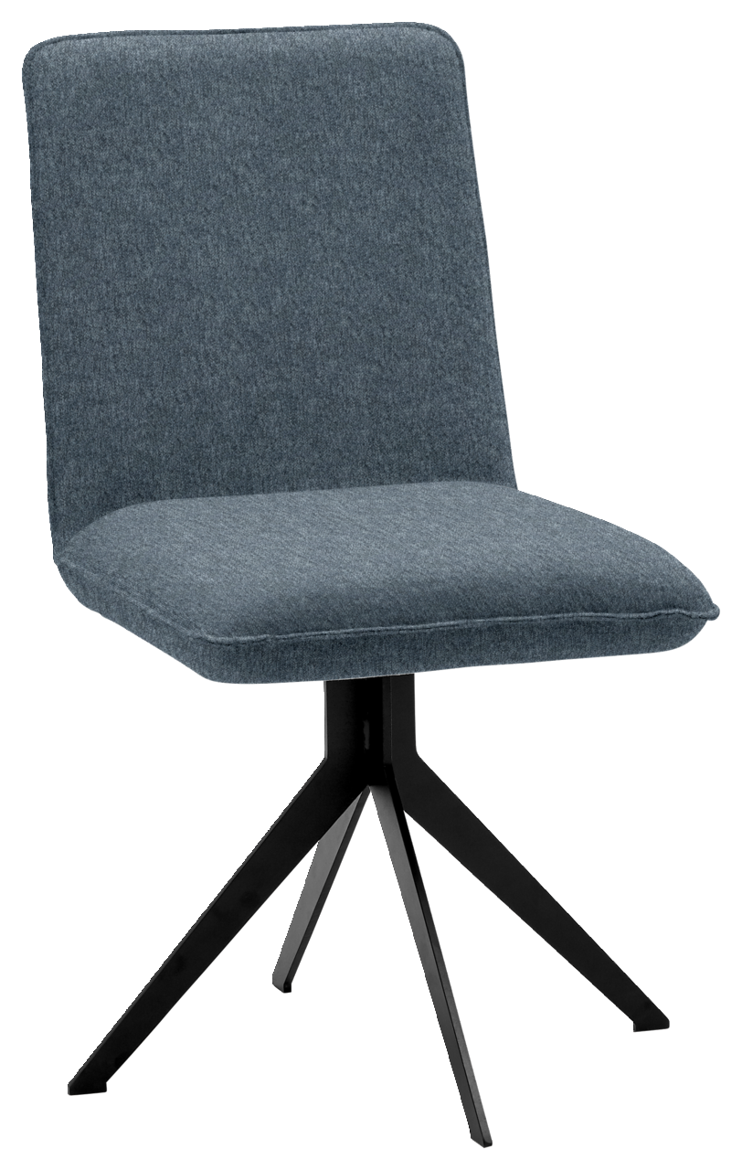 Voleo Stuhl MALIBU Moderner Stuhl mit grauem Stoffbezug und schwarzem Metallgestell, seitliche Perspektive