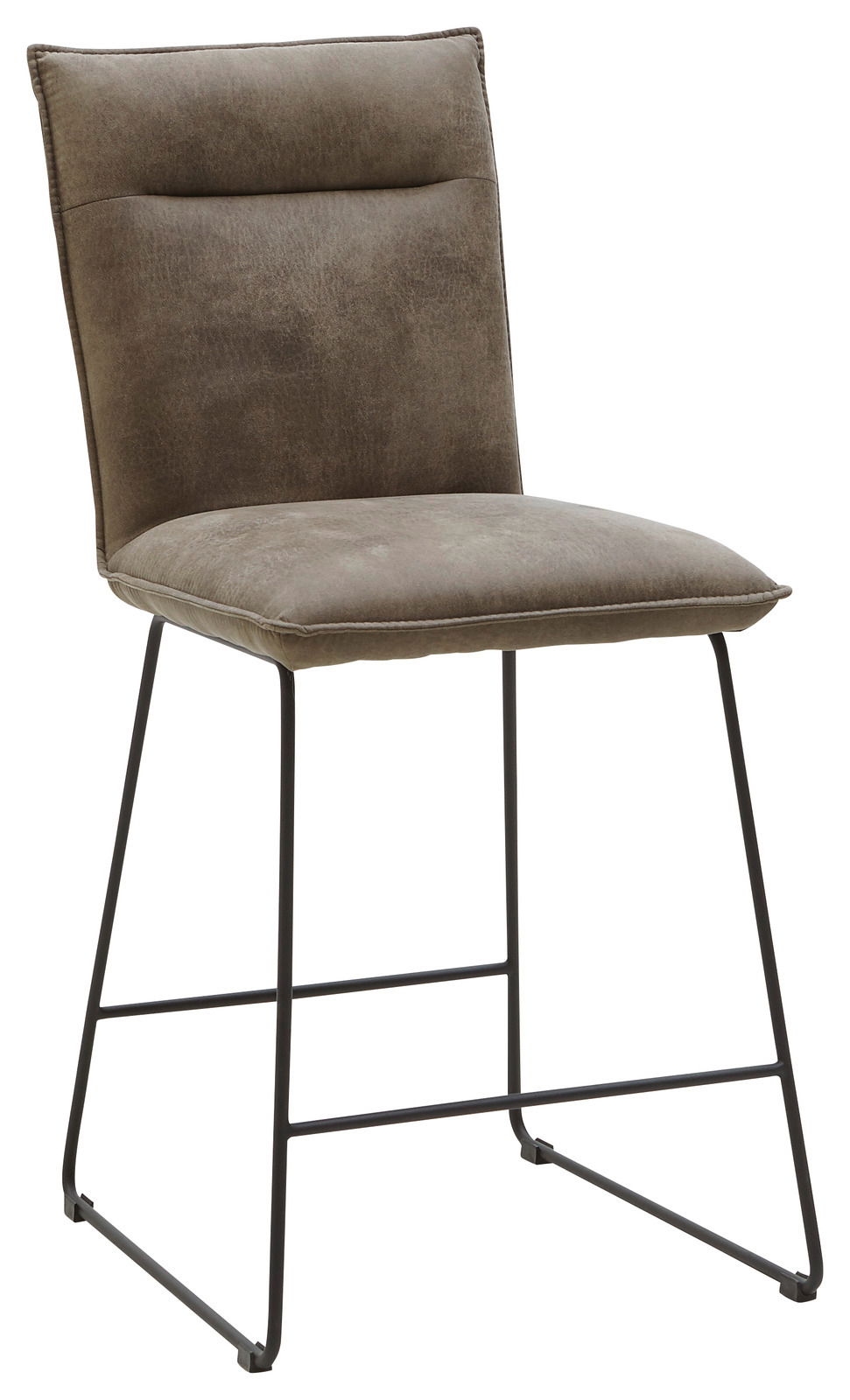 Valnatura Barstuhl SCALA Moderner Tresenstuhl mit gepolstertem Sitz und Rückenlehne in braunem Stoff, schwarzes Metallgestell, seitliche Perspektive