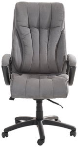 Grauer Chefsessel mit gepolsterter Rückenlehne und Armlehnen, Vorderansicht