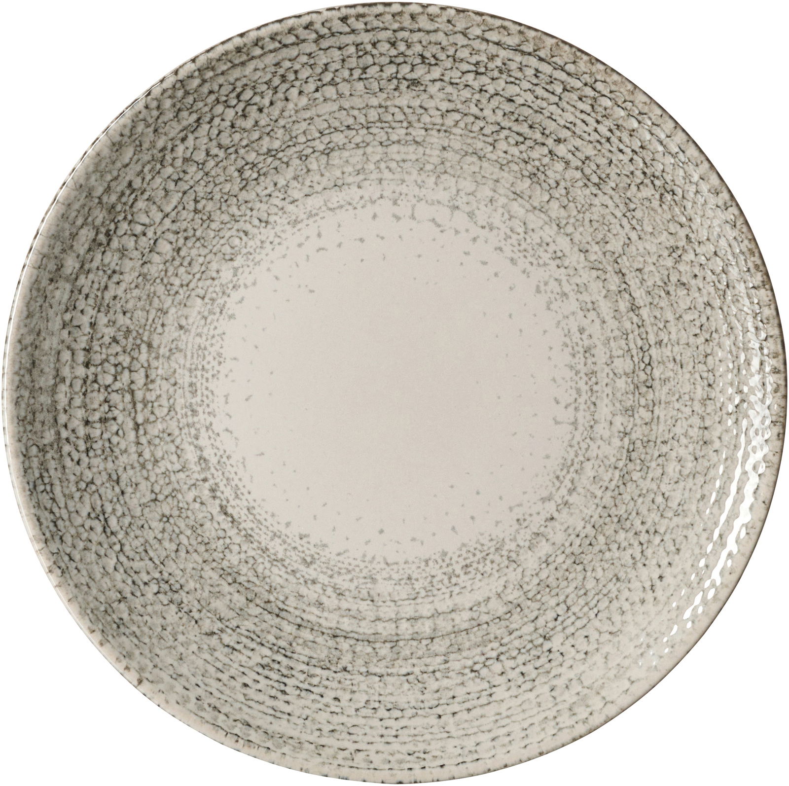 Dessertteller 20,5 cm mit grauem, gesprenkeltem Muster, Draufsicht