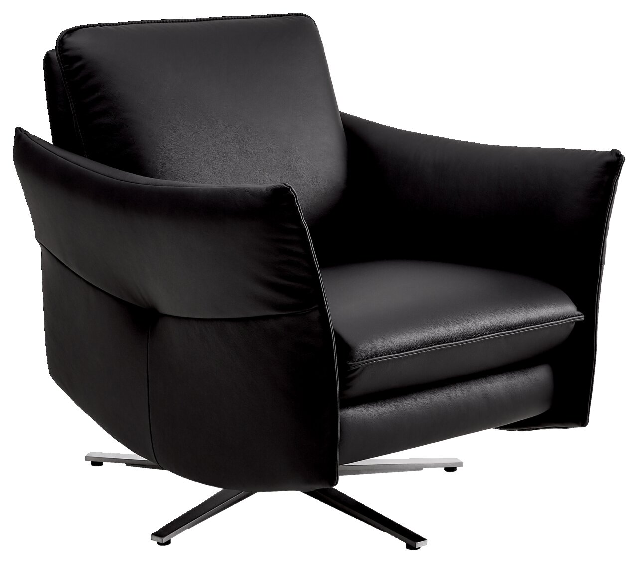 Himolla Fauteuil 7916 CUMUREX Moderne zwarte leren fauteuil met draaivoet, zijaanzicht