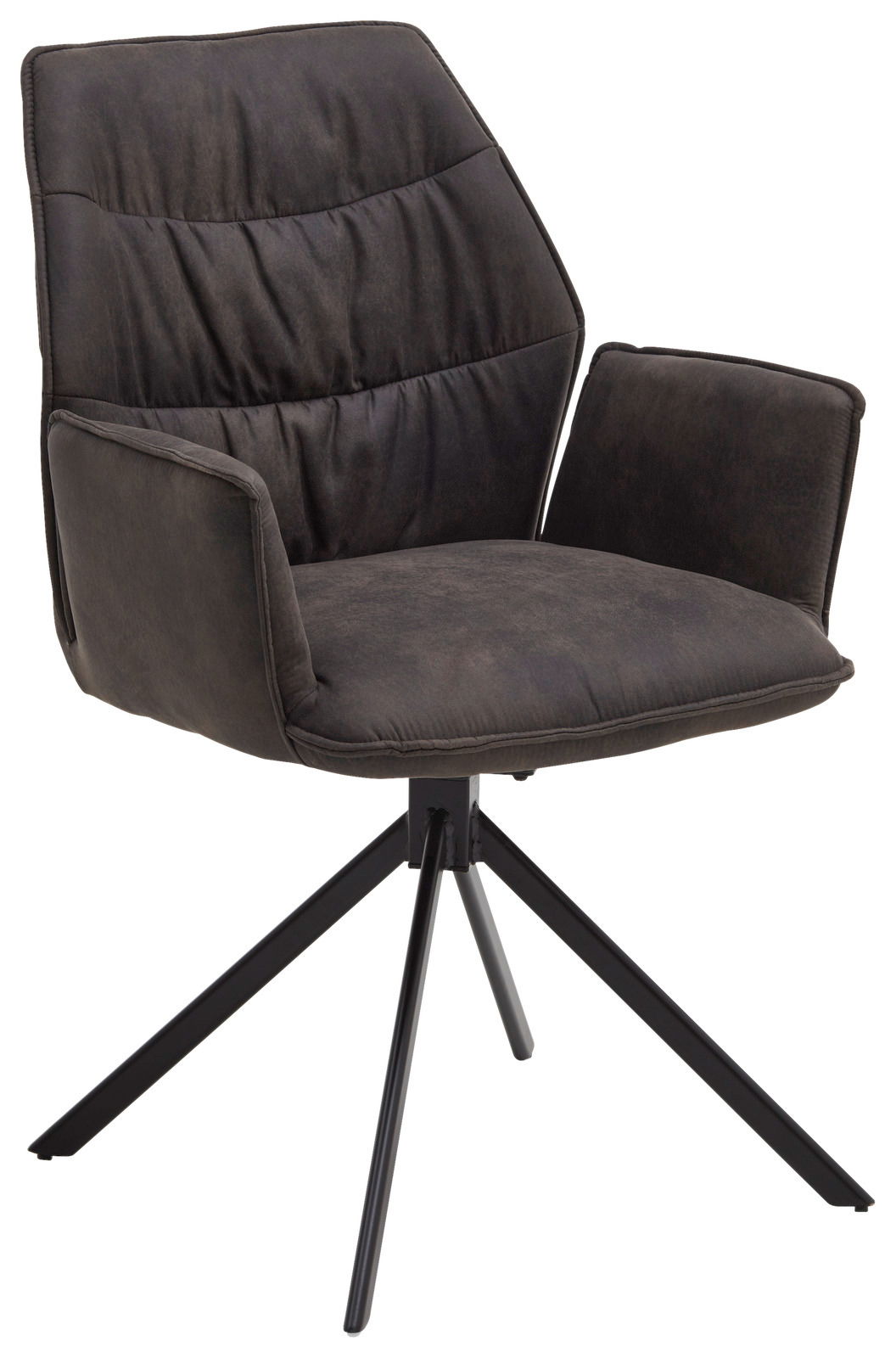 Moderner schwarzer Sessel der Serie TORTILLA mit gepolstertem Sitz und Rückenlehne, auf einem stabilen Metallgestell, seitliche Perspektive.