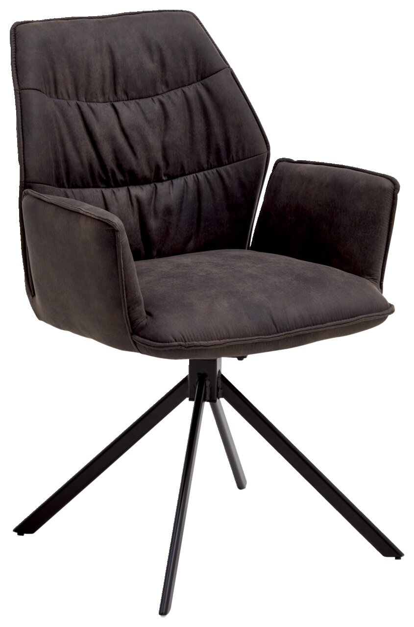 Moderne zwarte fauteuil uit de TORTILLA-serie met gestoffeerde zitting en rugleuning, op een stevig metalen onderstel, zijaanzicht.