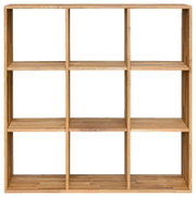 Houten rek met 3x3 vakken, vooraanzicht