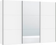 Moderner Schwebetürenschrank mit drei Türen, mittlere Tür mit Spiegel, Frontansicht.