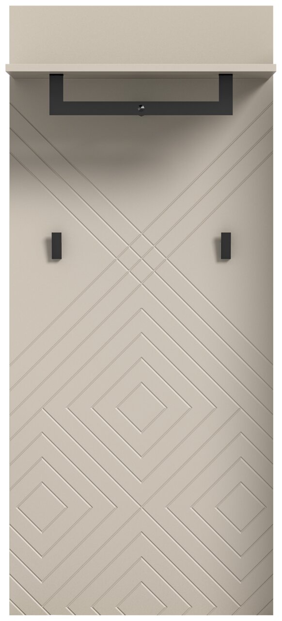 Garderobenpaneel mit geometrischem Muster und zwei Haken, Frontalansicht