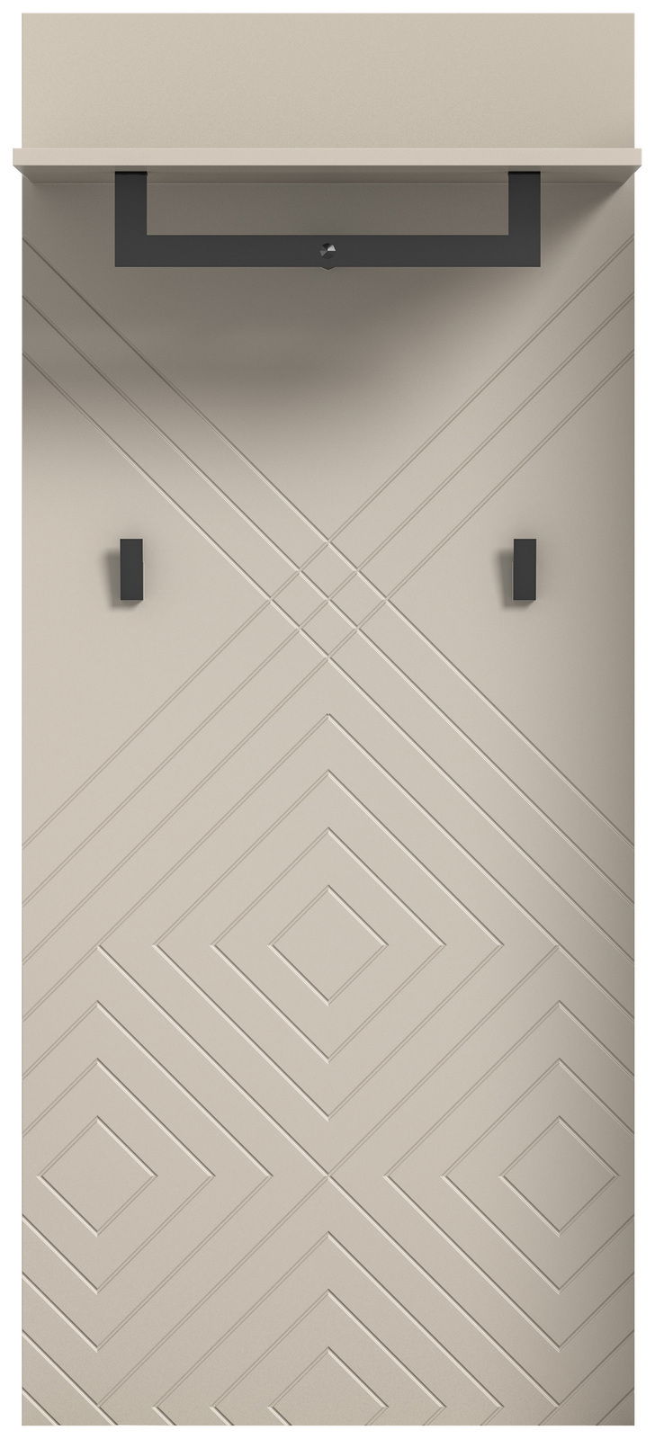 Garderobenpaneel mit geometrischem Muster und zwei Haken, Frontalansicht