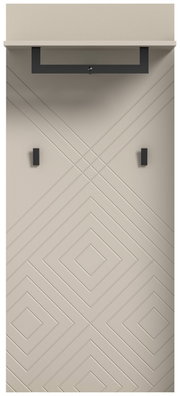 Garderobenpaneel mit geometrischem Muster und zwei Haken, Frontalansicht