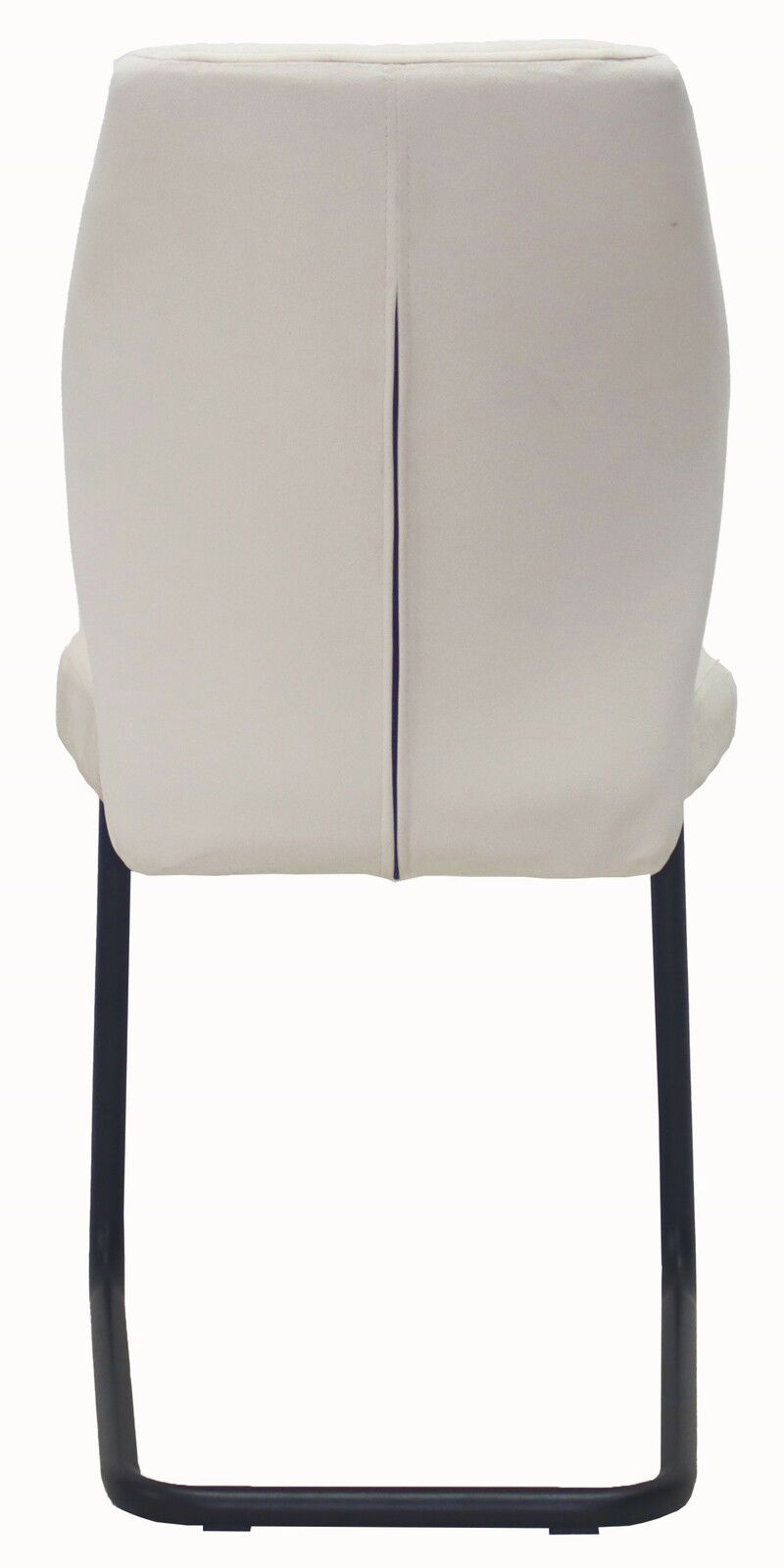 Rückansicht eines modernen Schwingstuhls mit schwarzem Metallgestell und beigem Polster.