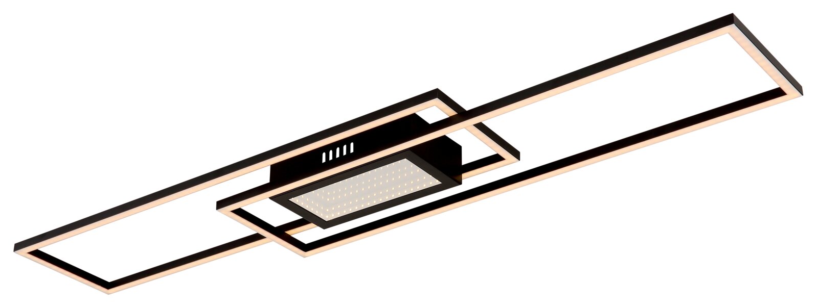 Moderne plafondlamp met een rechthoekig, geometrisch ontwerp in zwarte kleur, zijaanzicht