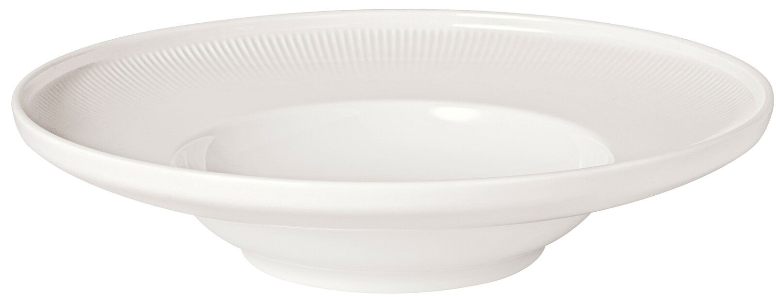 Weißer, tiefer Suppenteller Afina mit einem Durchmesser von 25 cm, seitliche Perspektive