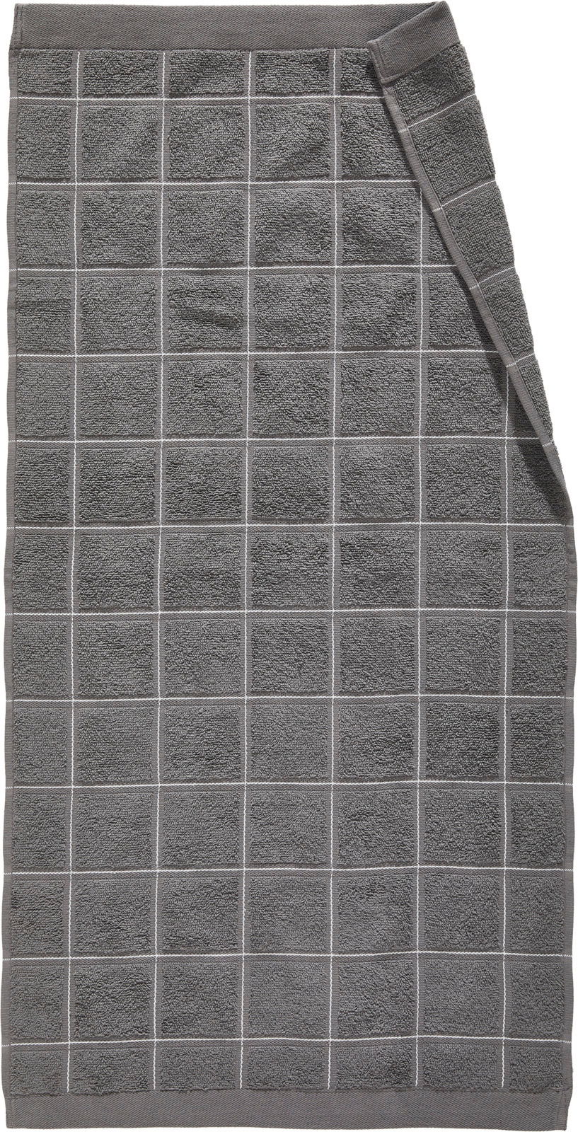 Graues Handtuch mit Karomuster, von oben betrachtet