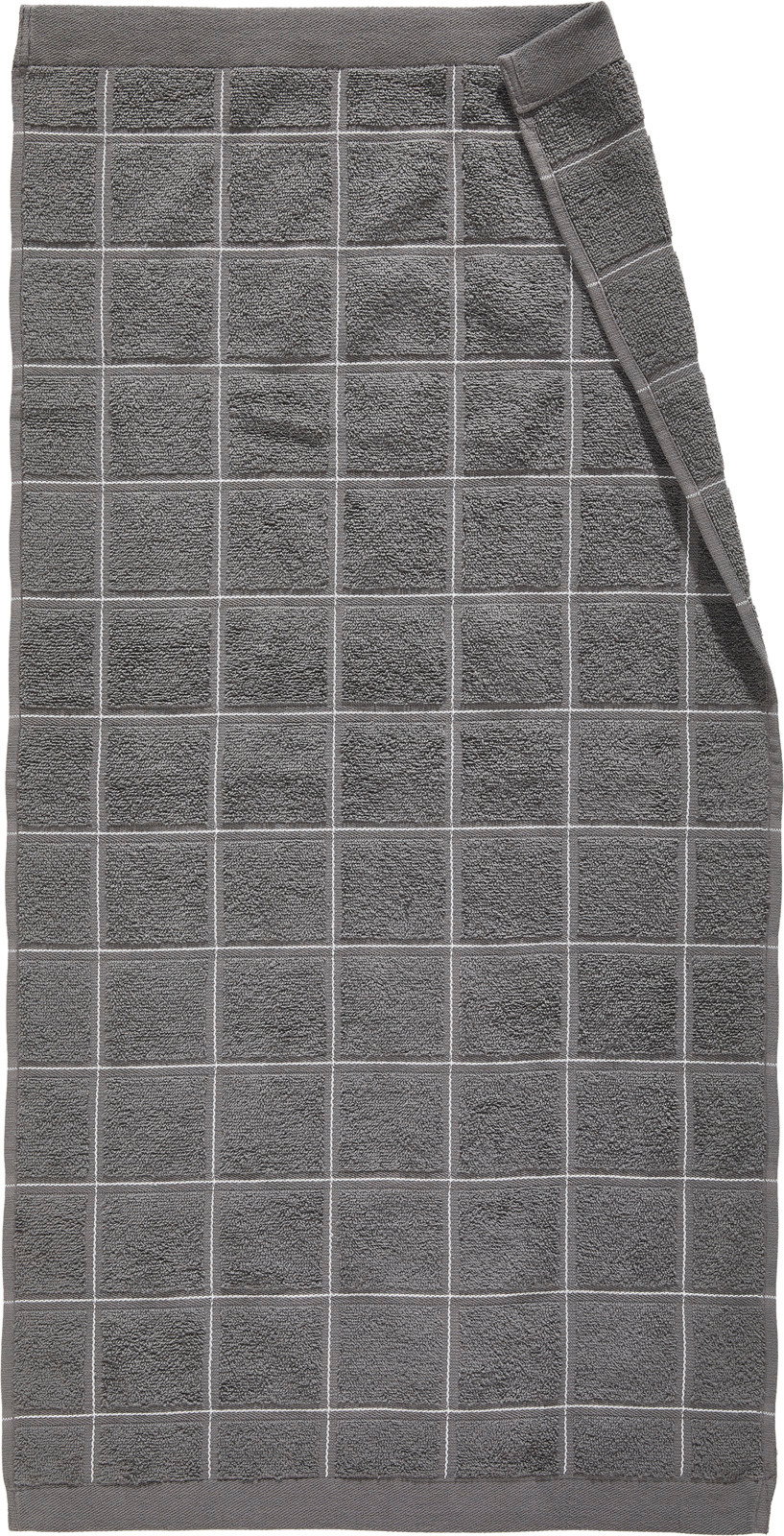 Graues Handtuch mit Karomuster, von oben betrachtet