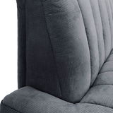 Nahaufnahme einer grauen 2,5er-Sitzbank mit geripptem Stoffbezug, seitliche Perspektive