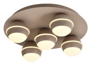 Moderne LED-Deckenleuchte mit fünf kugelförmigen Leuchtkörpern, seitliche Perspektive