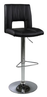 Moderner schwarzer Barhocker mit verchromtem Gestell, seitliche Perspektive