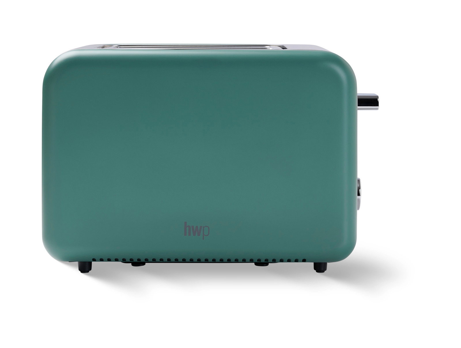 Grüner Toaster von der Seite mit schlichtem Design und hwp-Logo