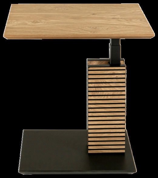 Zurbrüggen Beistelltisch 5603 Moderner Beistelltisch aus Holz und Metall, frontal betrachtet, mit rechteckiger Tischplatte und gestreiftem Standfuß.