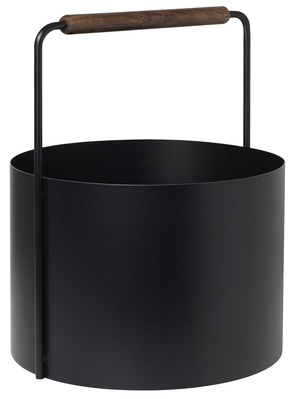 blomus Feuerholz-Korb ASHI Schwarzer Feuerholz-Korb Ashi mit Holzgriff, seitliche Perspektive