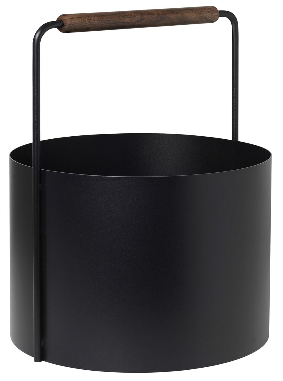 blomus Feuerholz-Korb ASHI Schwarzer Feuerholz-Korb Ashi mit Holzgriff, seitliche Perspektive