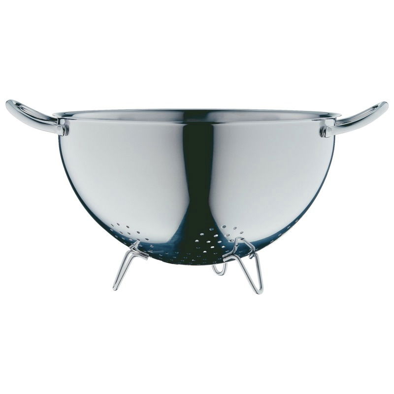 Edelstahl-Salatseiher GOURMET 24cm mit Griffen und Standfüßen, seitliche Perspektive