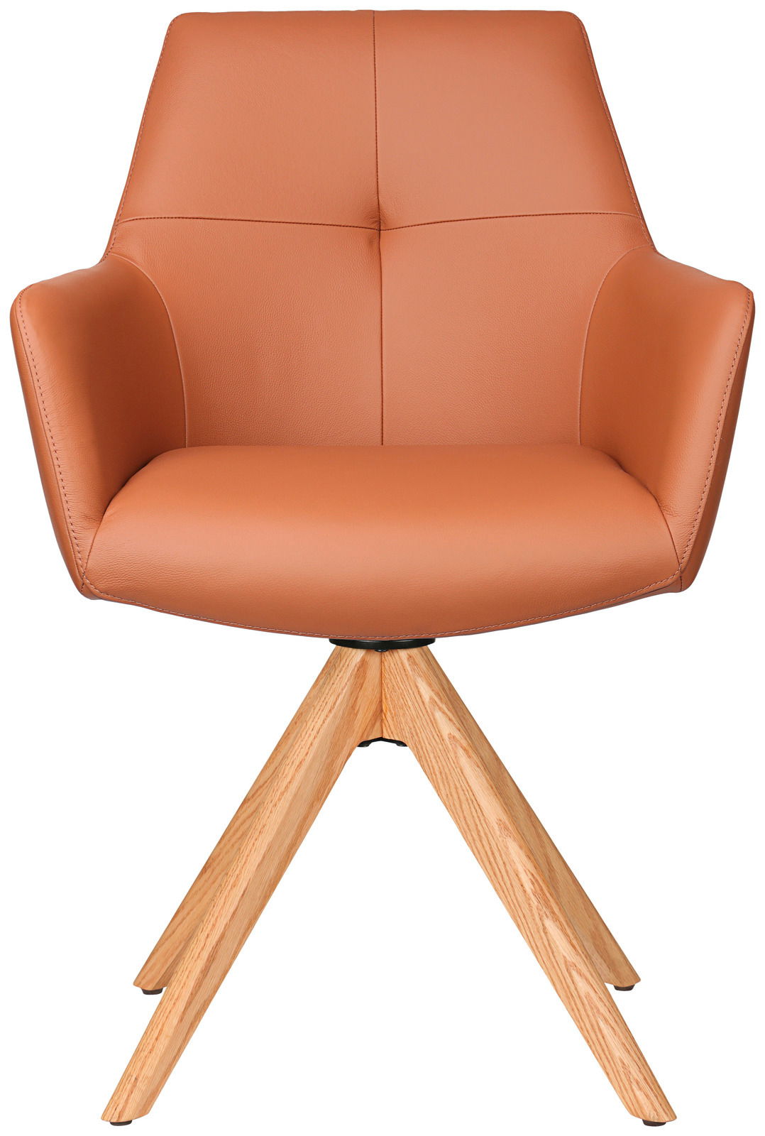 Moderner Armlehnstuhl in Lederoptik mit Holzbeinen, Frontalansicht